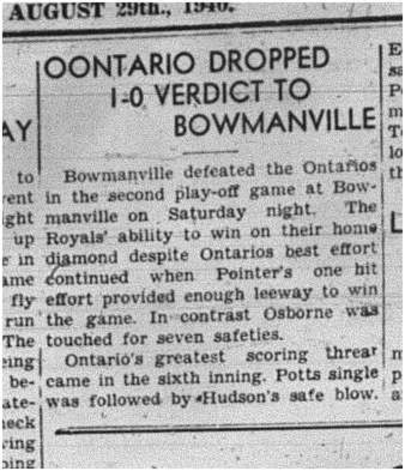 1940-08-29 Baseball -Bowmanville vs PH Playoff