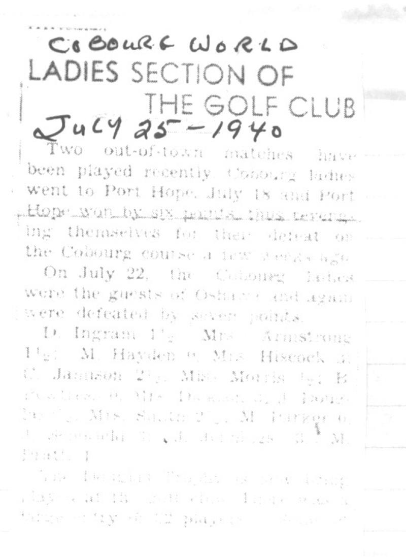 1940-07-25 Golf -Ladies visit Oshawa club