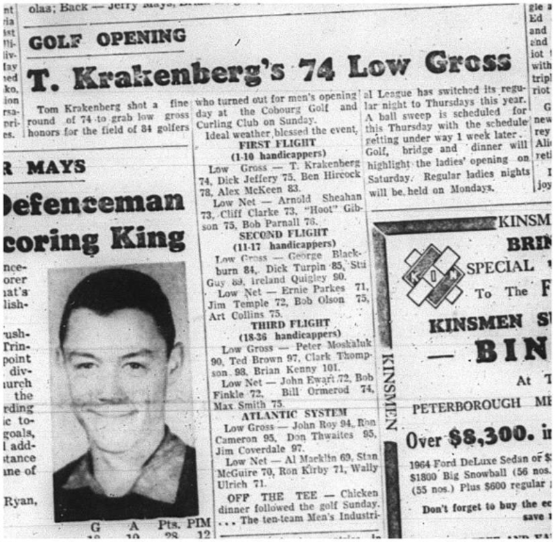 1964-05-06 Golf -Mens - Tom Krakenbergs - Cobourg Golf and Curling Club
