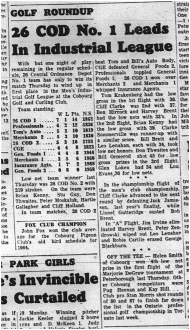 1964-07-15 Golf - Mens - Industrial League - Team Standings