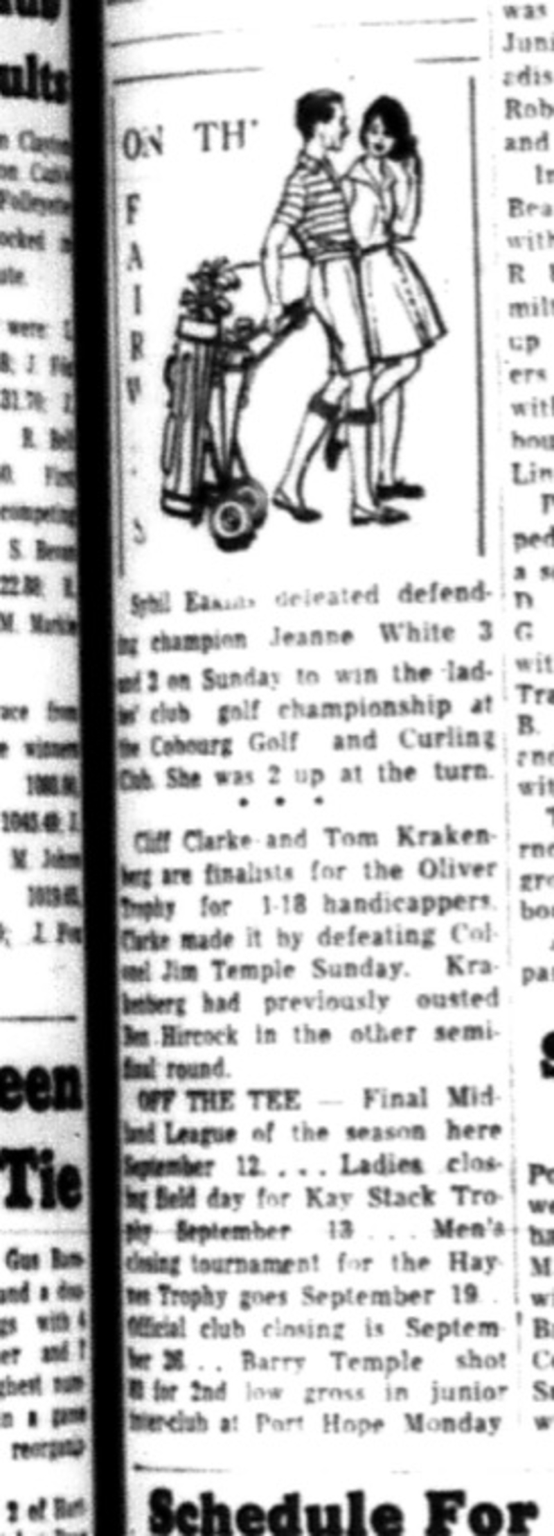 1964-09-02 Golf - Cobourg Golf and Curling Club - Sybil Eakis Vs. Jeanne White - Cliff Clarke - Tom Kraken - Oliver Trophy