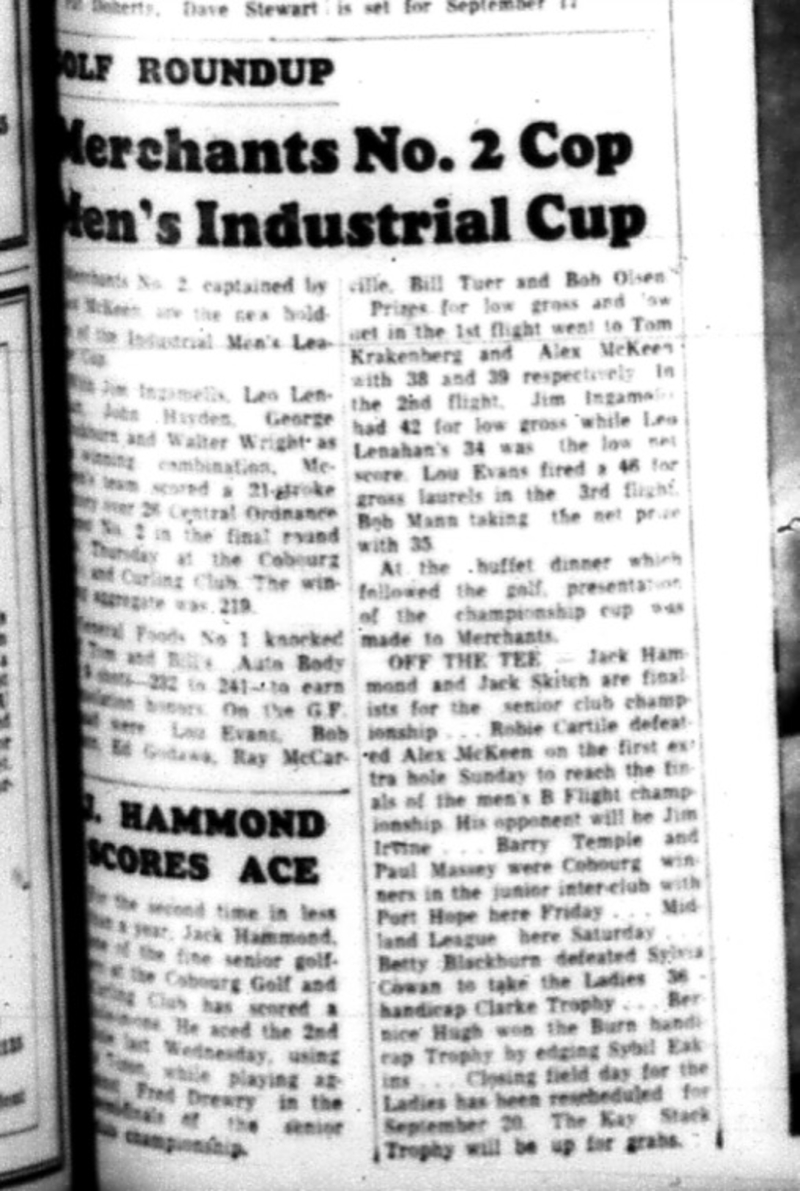1964-09-09 Golf - Mens - Industrial Mens League - Merchants - Cobourg Gold and Curling Club