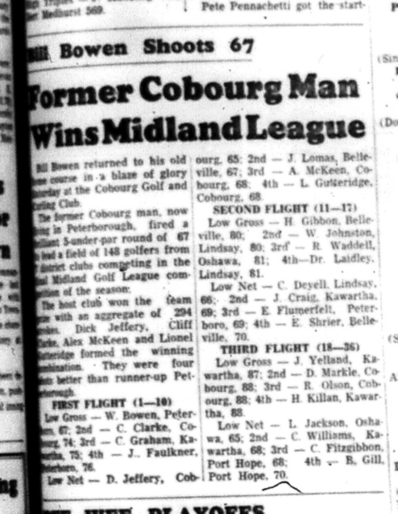 1964-09-16 Golf - Mens - Cobourg Golf and Curling Club - Midland League