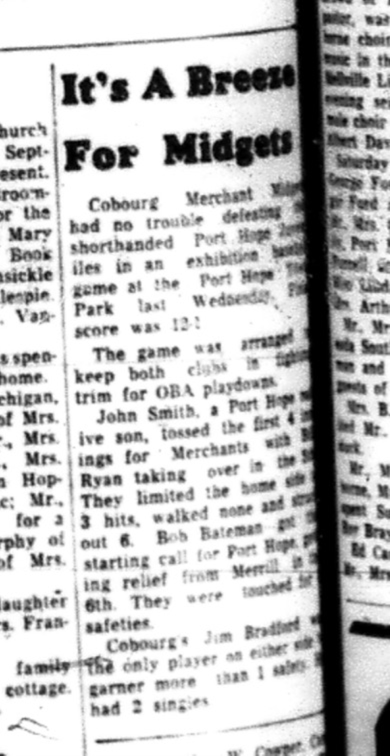 1964-09-23 Baseball - Boys - Cobourg Merchant Midgets Vs. Port Hope Juveniles