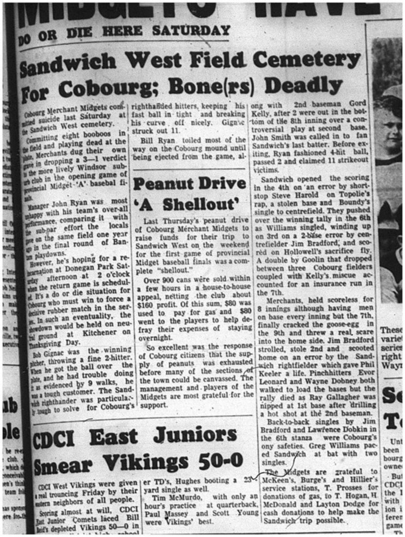1964-10-07 Baseball - Boys - Cobourg Merchant Midgets Vs. Windsor
