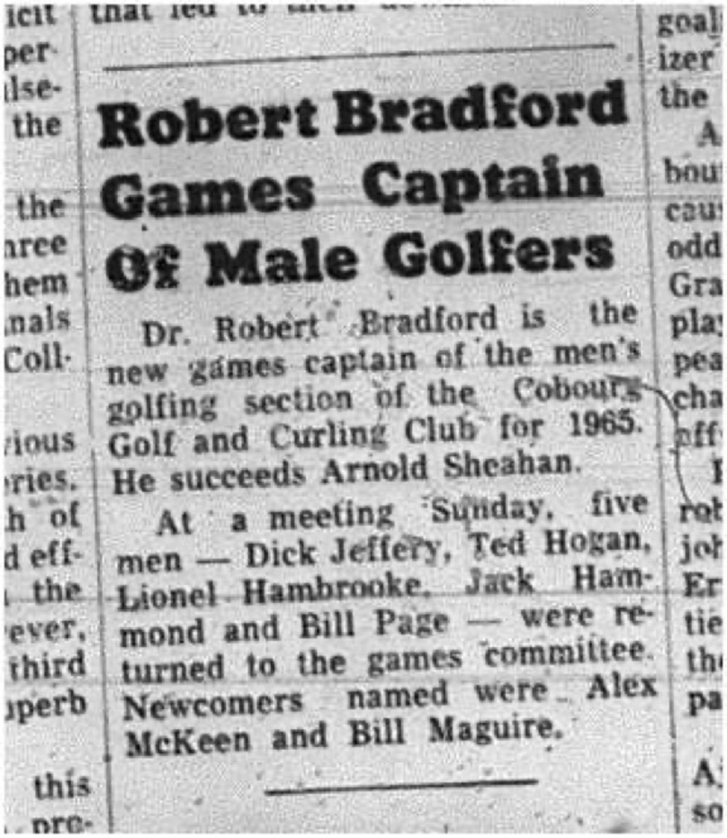 1965-03-10 Golf - Men - Cobourg Golf and Curling Club - Robert Bradford
