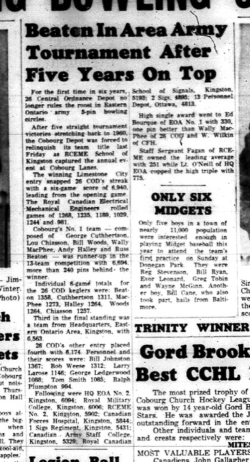 1965-05-05 Bowling - Men - Cobourg Mens Bowling League - 5 Pin Bowling - 26 Central Ordance Depot