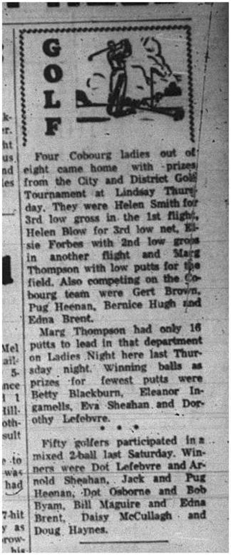 1965-06-30 Golf - Ladies - Cobourg Golf and Curling Club - City and District Golf Tournament