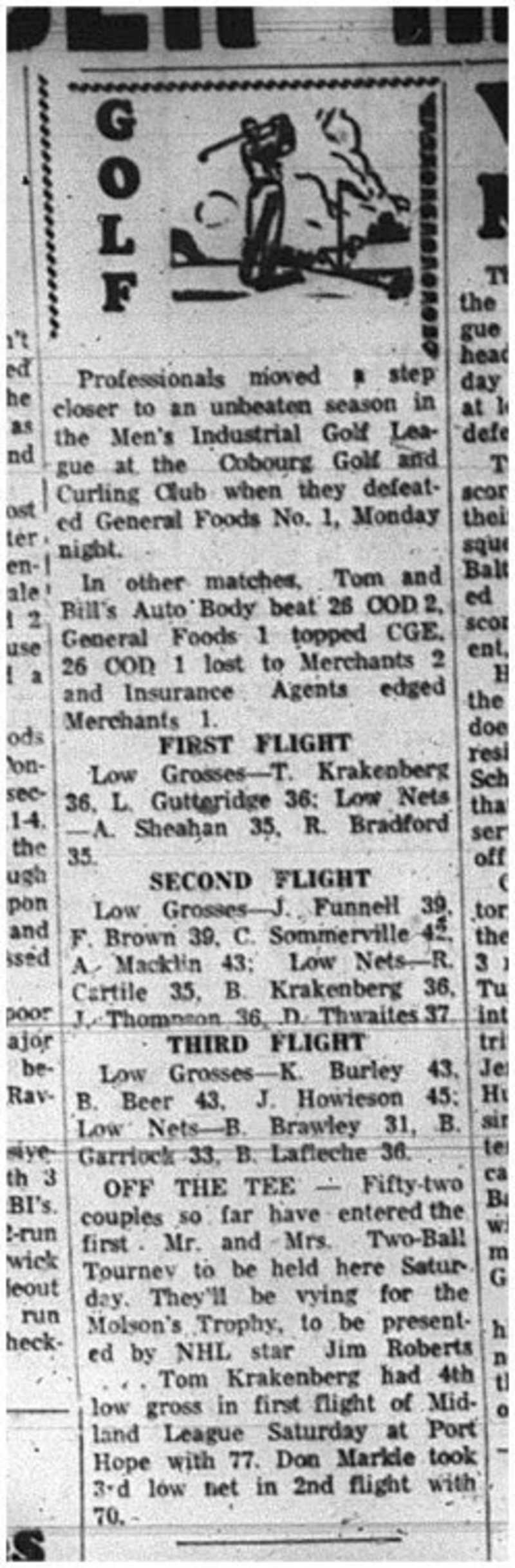 1965-07-14 Golf - Men - Cobourg Golf and Curling Club - Mens Industrial League
