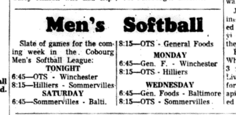 1966-06-07 Softball -Men -CMSL Schedule -1