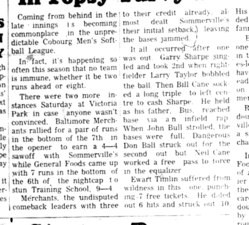 1966-06-15 Softball -Men -CMSL-Sommervilles vs General Foods-B