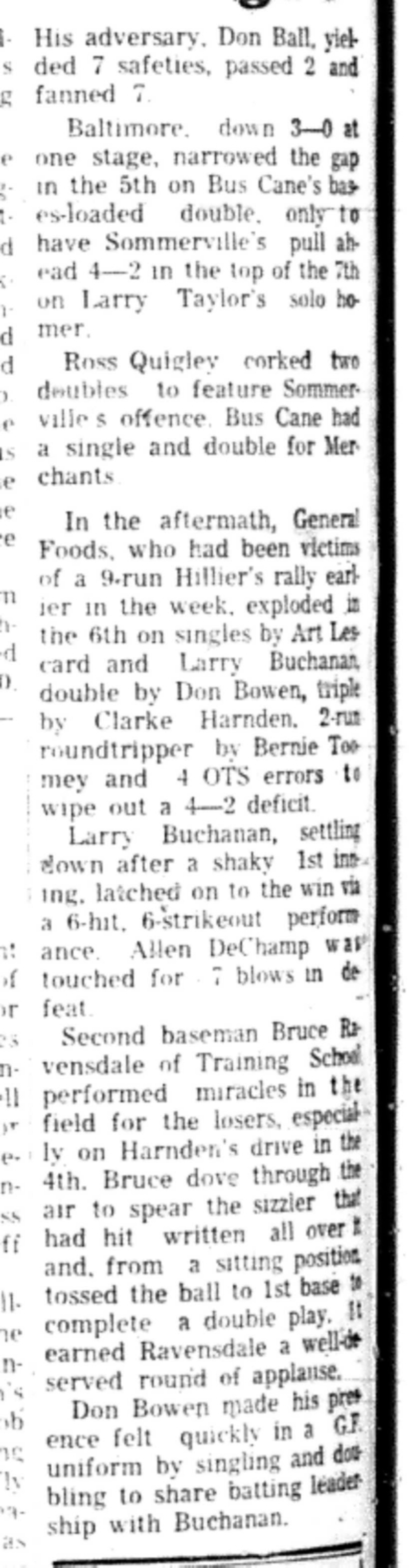 1966-06-15 Softball -Men -CMSL-Sommervilles vs General Foods-C