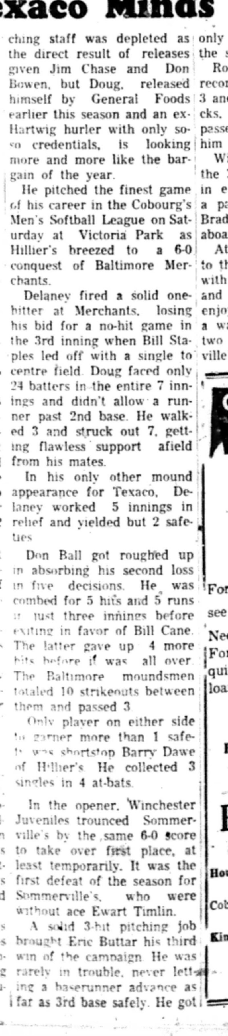 1966-06-22 Softball -Men -CMSL-Hilliers vs General Foods-C