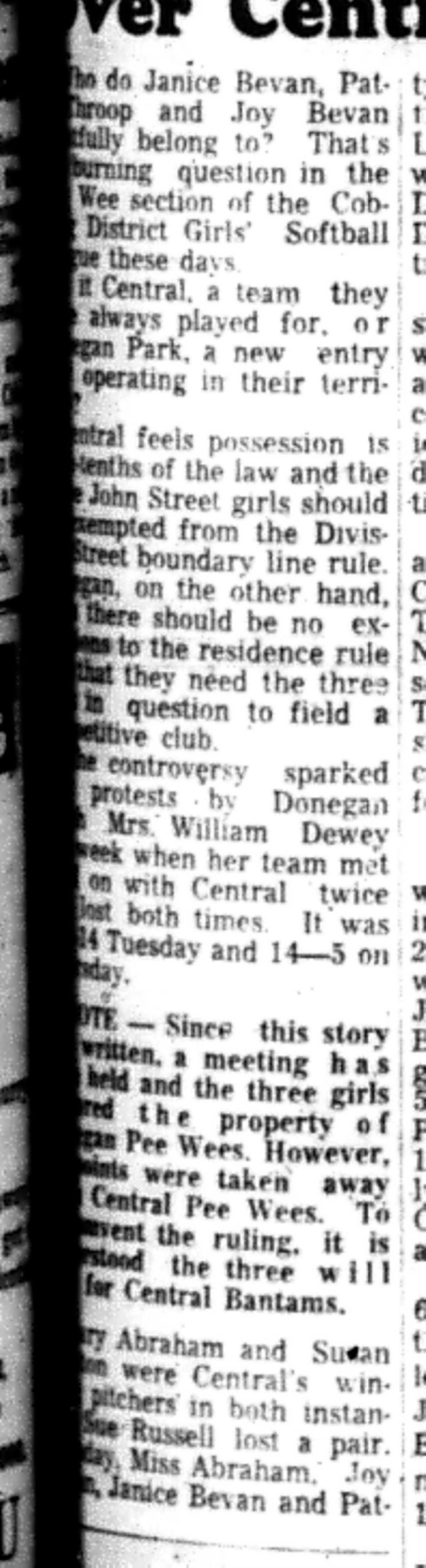 1966-06-29 Softball -Girls -Donegan Team Protests-B