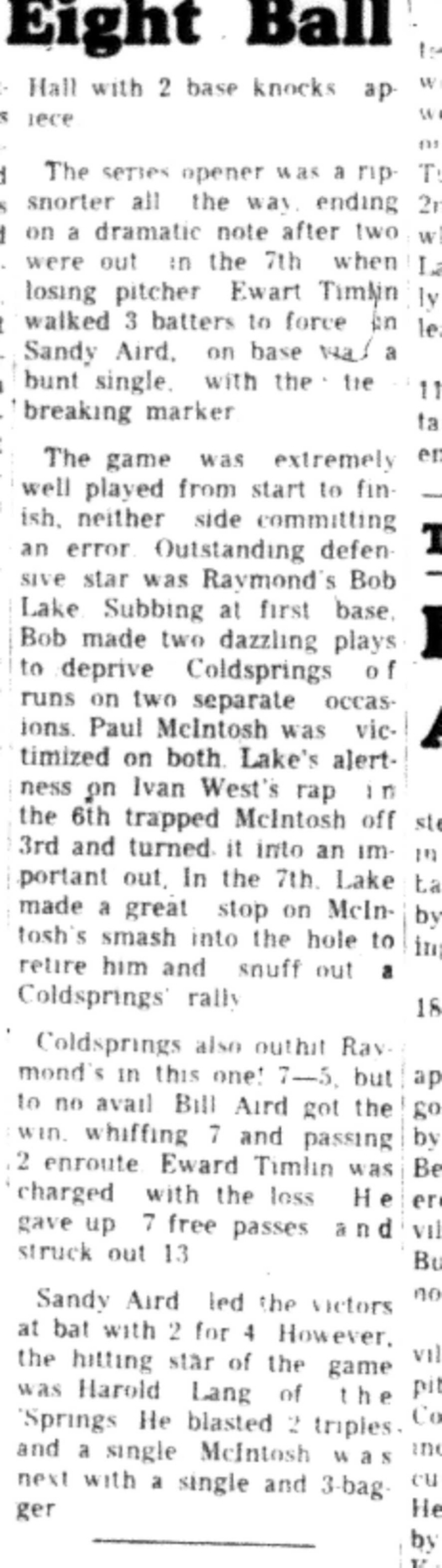 1966-08-10 Softball -Men -HTSL-Esso vs Coldsprings-D