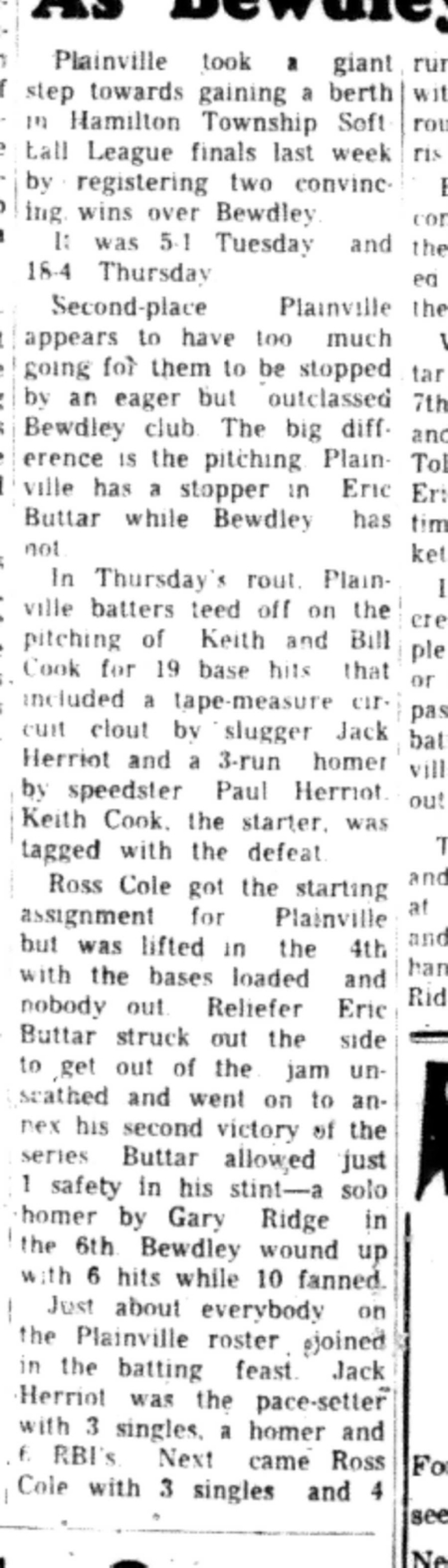 1966-08-10 Softball -Men -HTSL-Plainville vs Bewdley-B