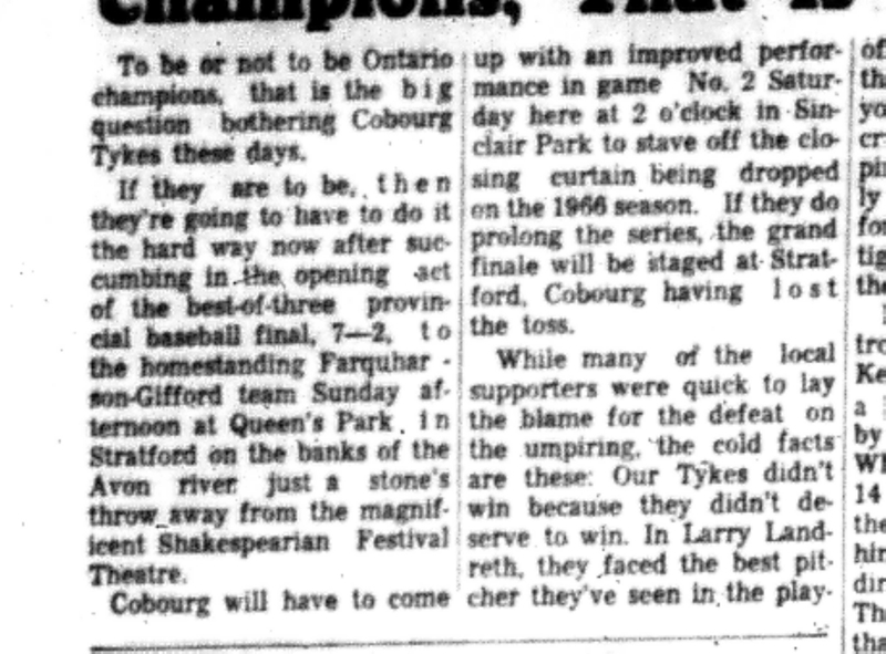 1966-09-28 Baseball -Boys -Cobourg Tykes In Ontario Champions-B