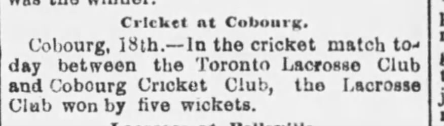 1879-08-19 Cricket -Cobourg vs Toronto Lacrosse -Ottawa Daily Citizen