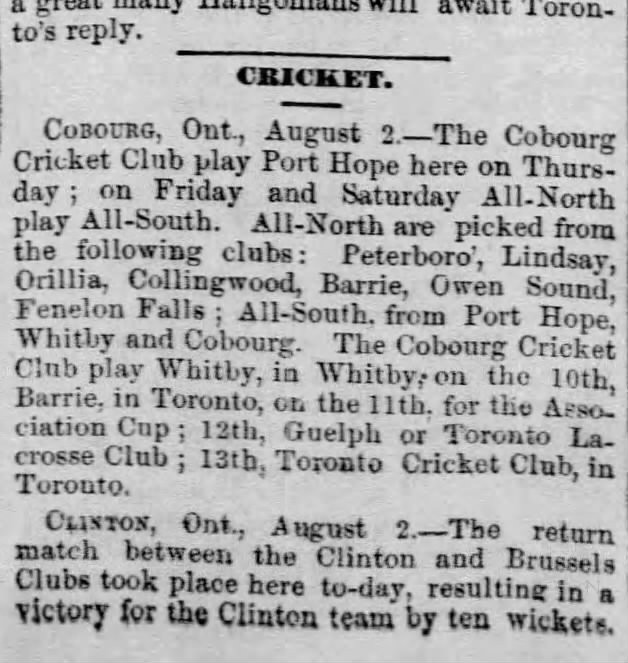 1880-08-03 Cricket -Cobourg vs Port Hope -Montreal Gazette