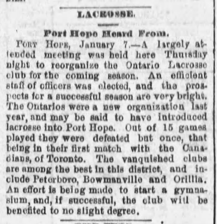 1892-01-09 Lacrosse -Port Hope -Montreal Gazette