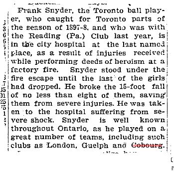 1900-02-09 Baseball -Snyder played on Cobourg team