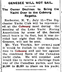 1900-07-12 Yacht Racing -Rochester champion Boat not attending
