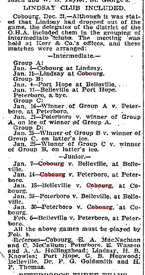 1900-12-21 Hockey -Intermediates set Schedule