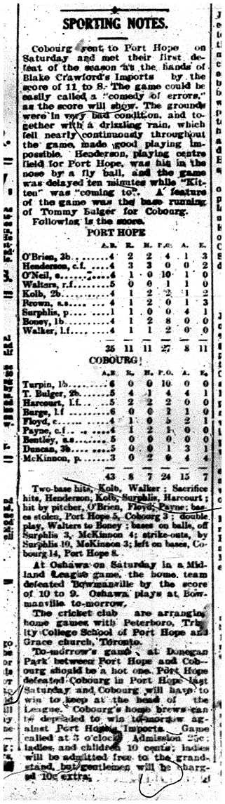 1907-06-07 Baseball -Cobourg vs PH