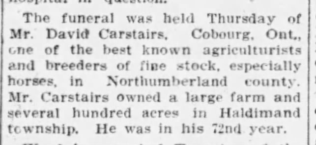 1909-10-01 Horses -David Carstairs death -Ottawa Citizen