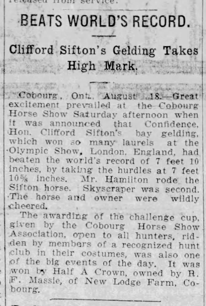 1912-08-19 Horses -Cobourg Horse Show -Montreal Gazette