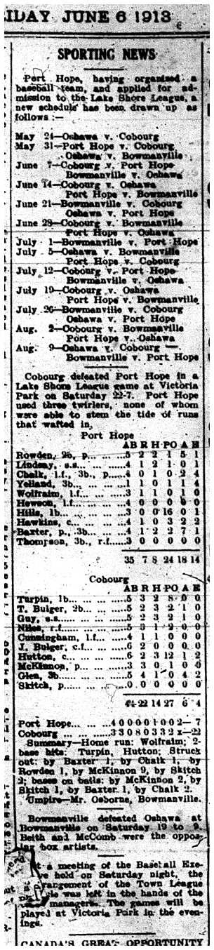 1913-06-06 Baseball -Lakeshore League