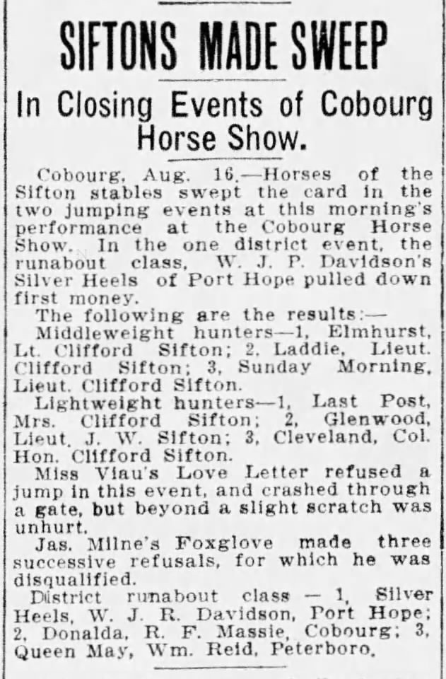 1913-08-18 Horses - Cobourg Horse Show -Ottawa Citizen