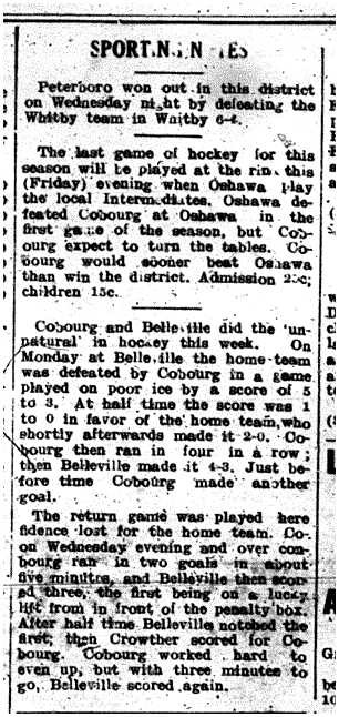 1914-02-06 Hockey -Intermediates vs Belleville