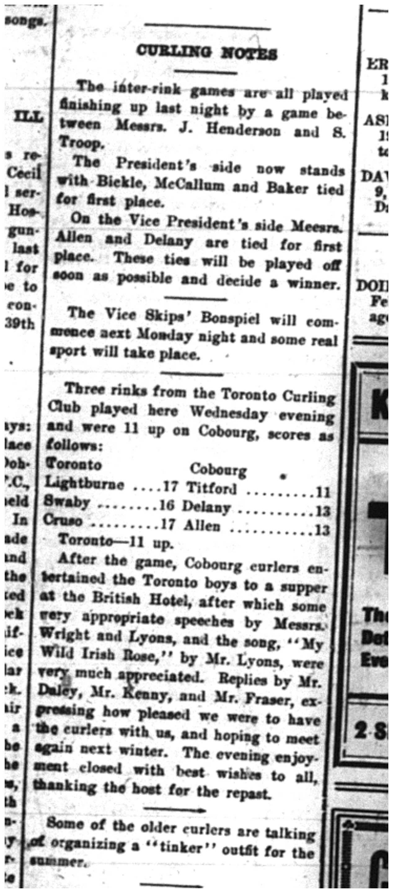 1918-02-23 Curling -Cobourg vs Toronto