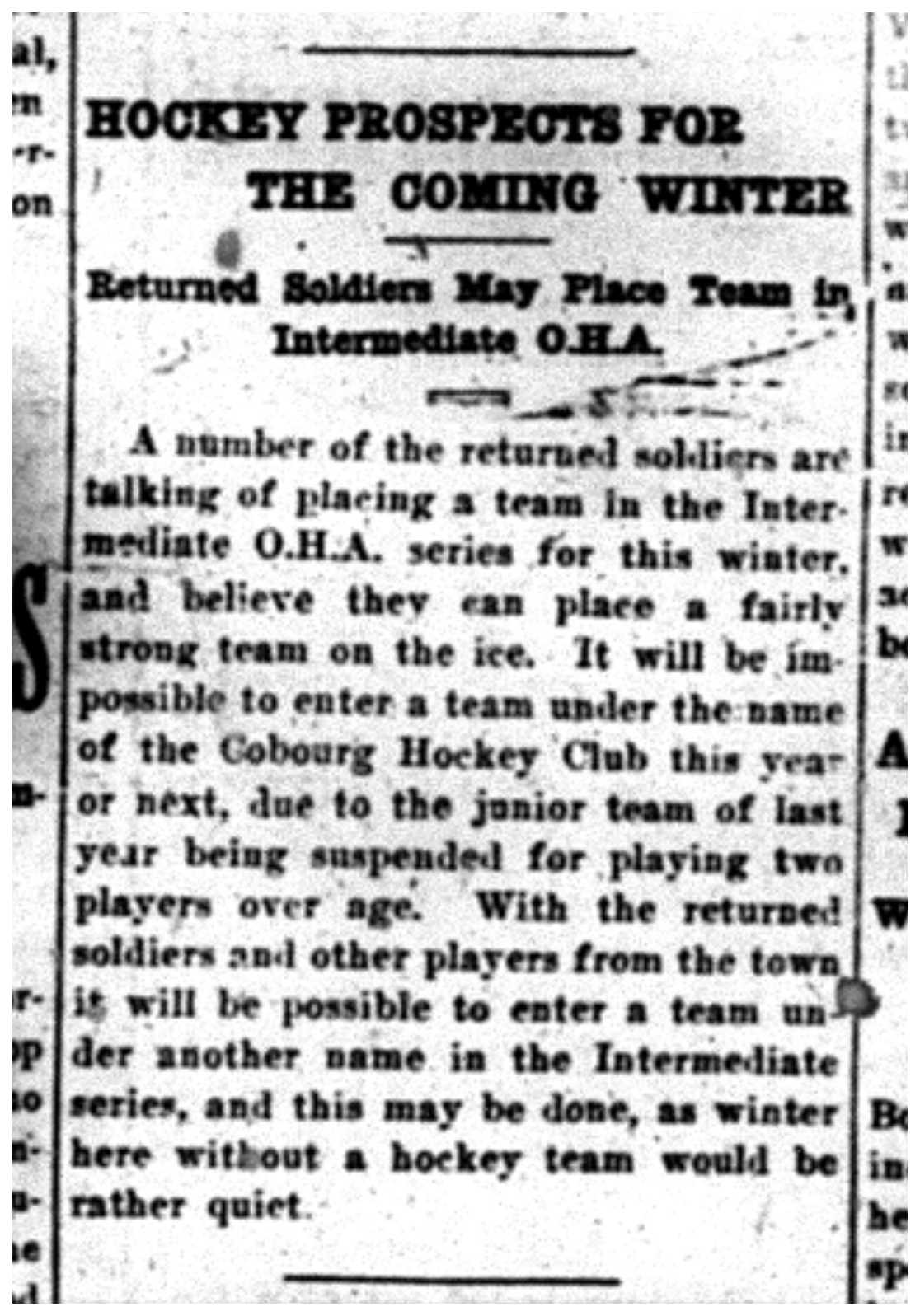 1918-11-01 Hockey - Intermediates