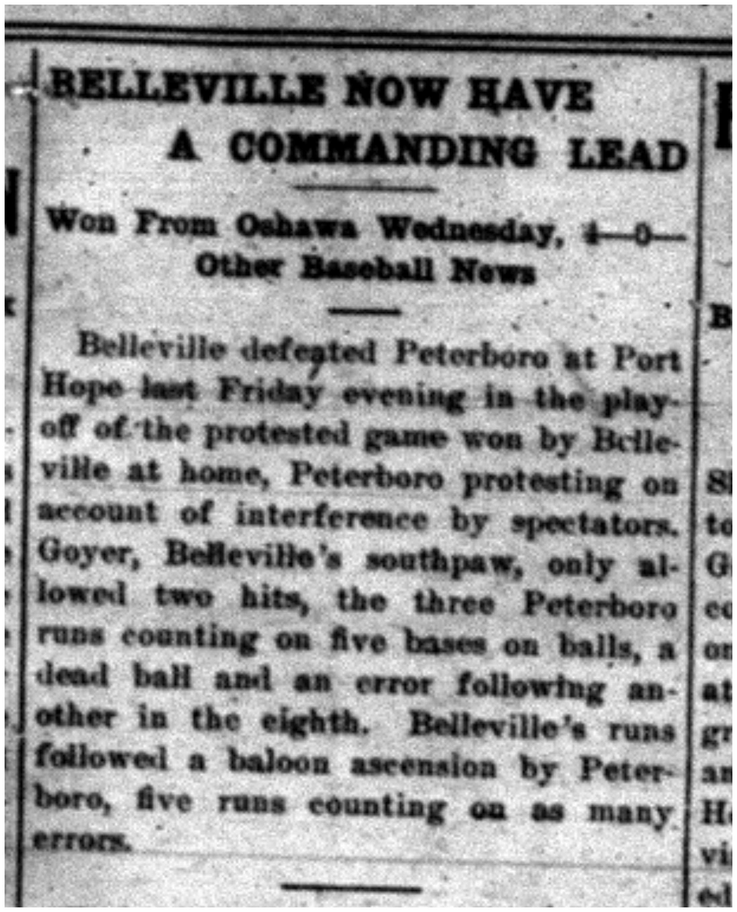 1919-07-11 Baseball -Belleville leads Central
