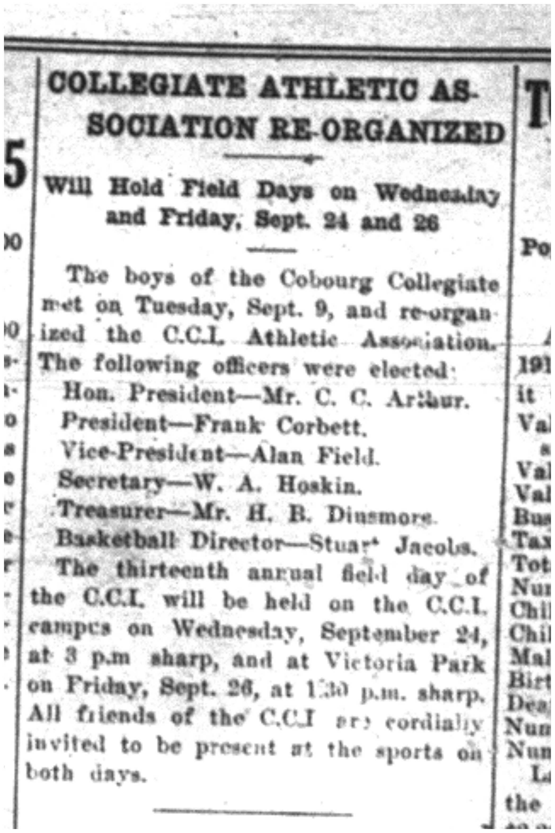 1919-09-12 School -CCI Athletic Association