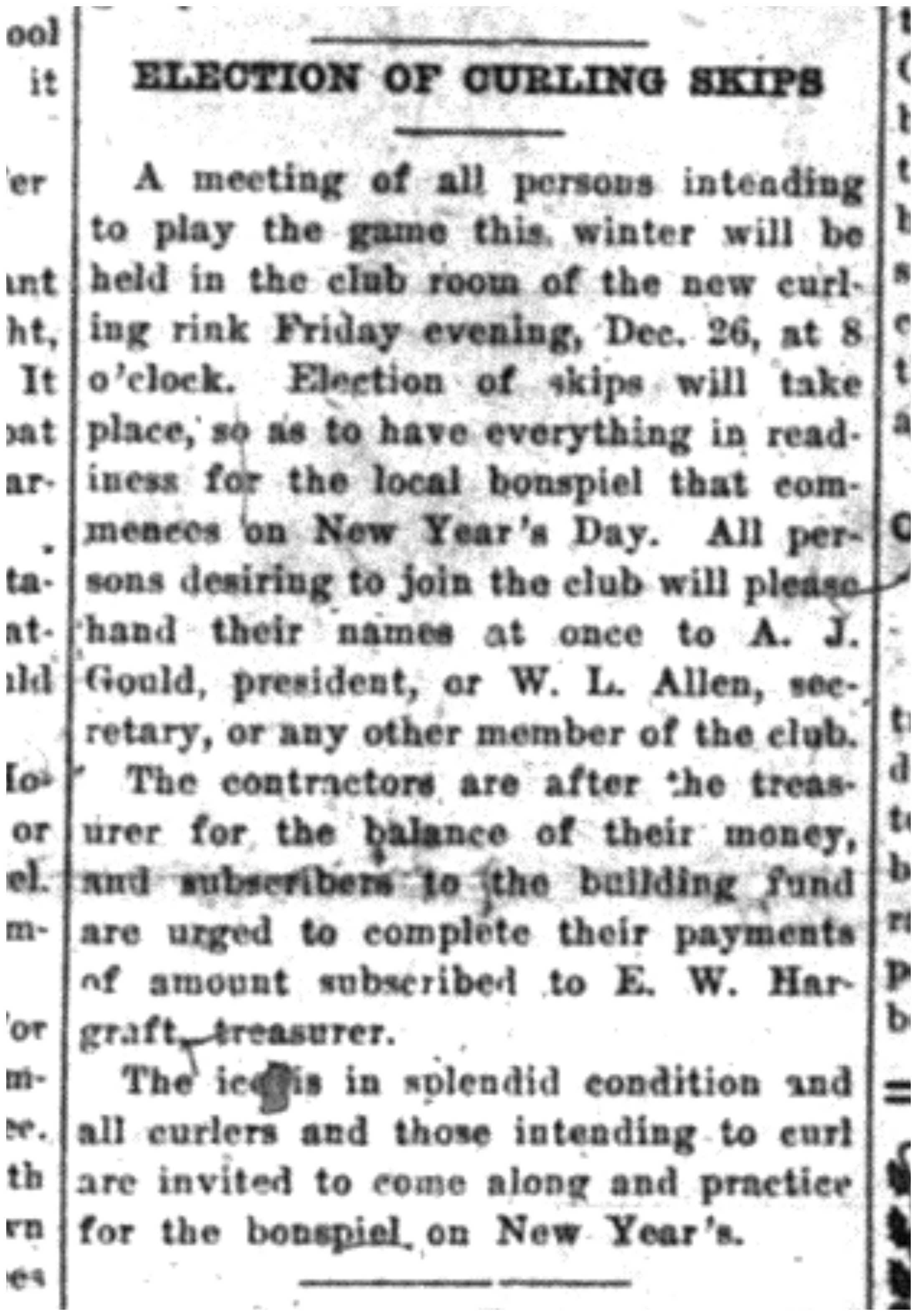 1919-12-18 Curling -Skip election