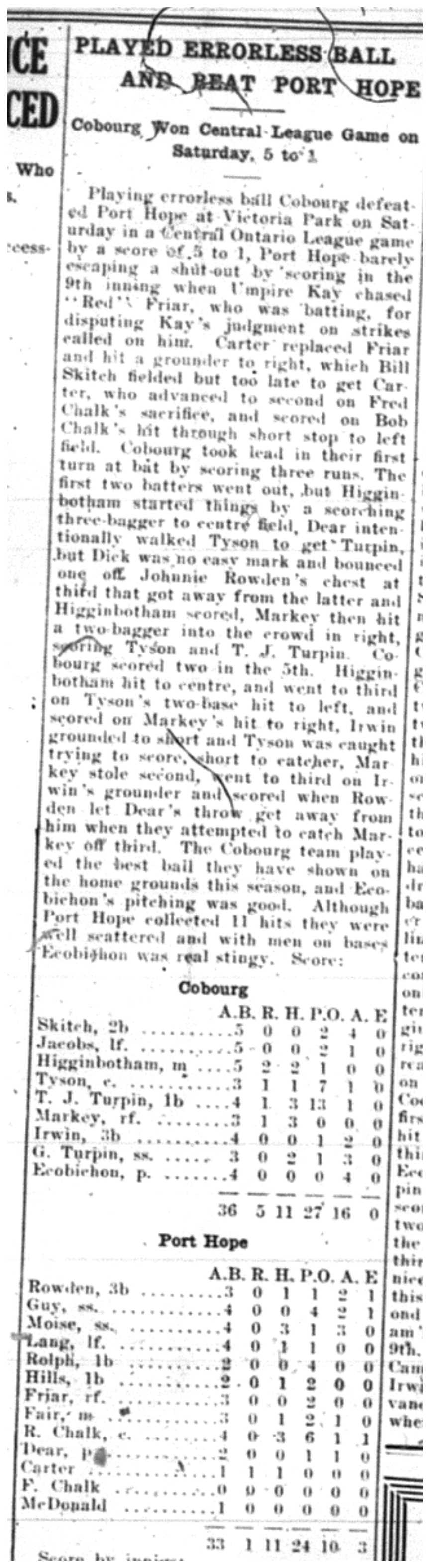 1921-07-14 Baseball -vs Port Hope