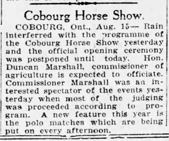 1923-08-15 Horses -Cobourg Horse Show -Ottawa Citizen