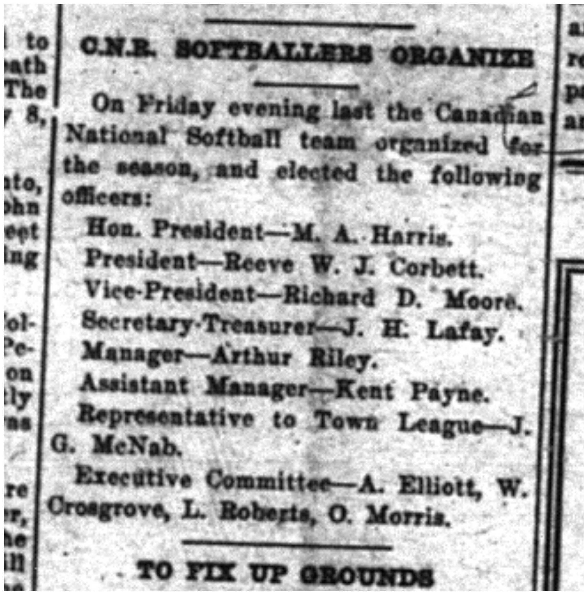 1925-05-07 Softball -Canadian National Softball Team