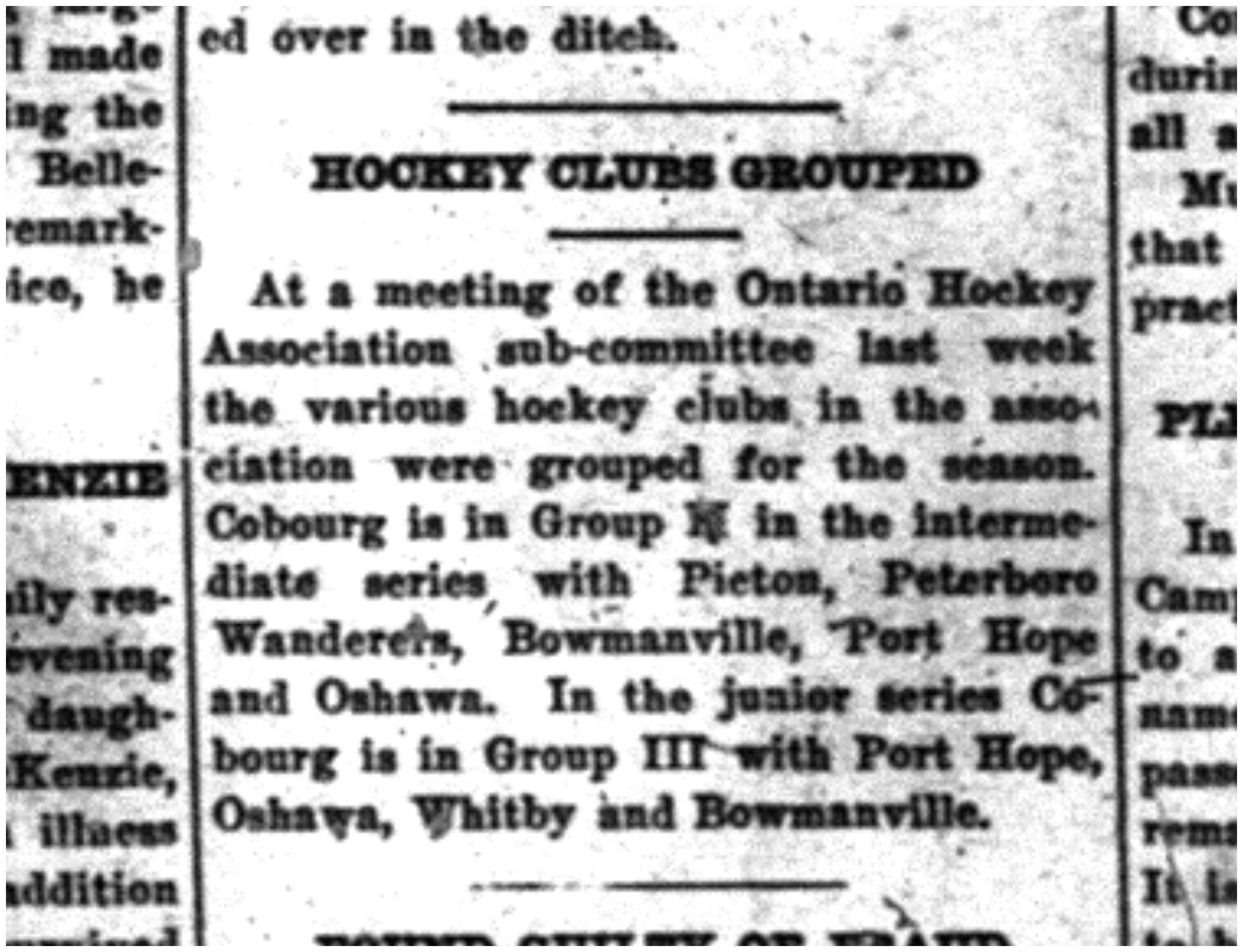 1926-12-09 Hockey -OHA grouping