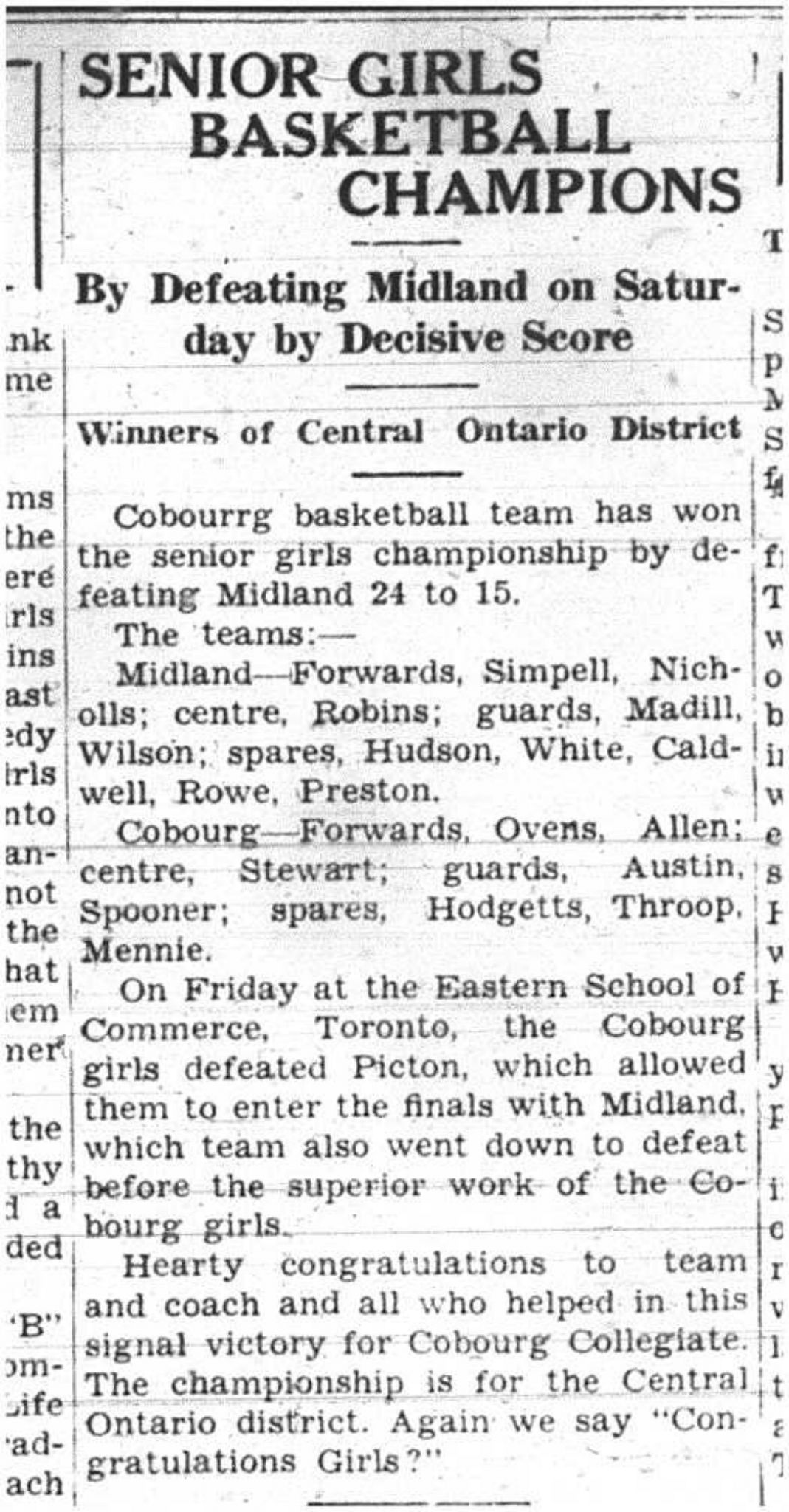 1928-03-31 School -CCI Basketball