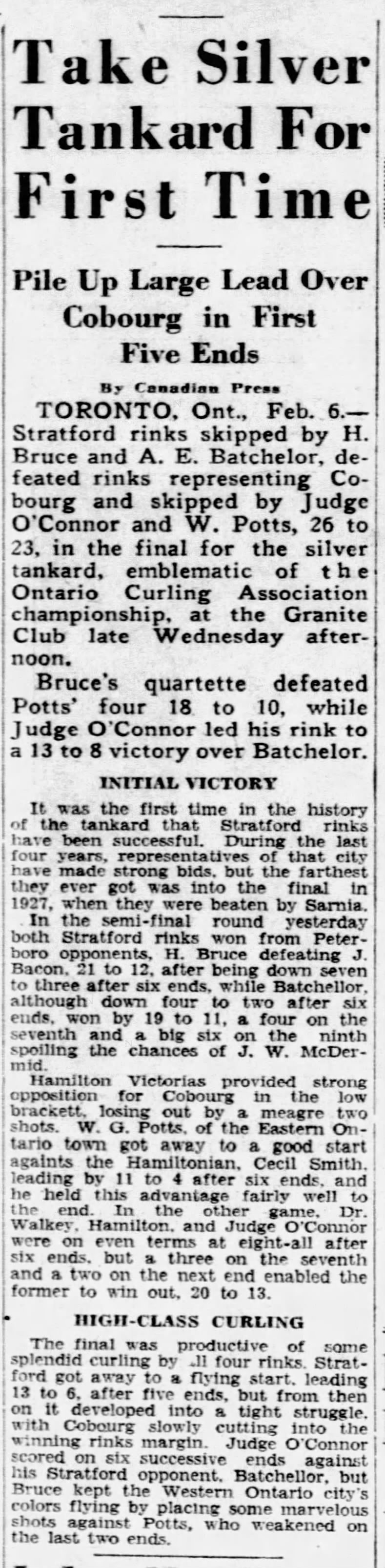 1930-02-06 Curling -Ontario Championship -Windsor Star