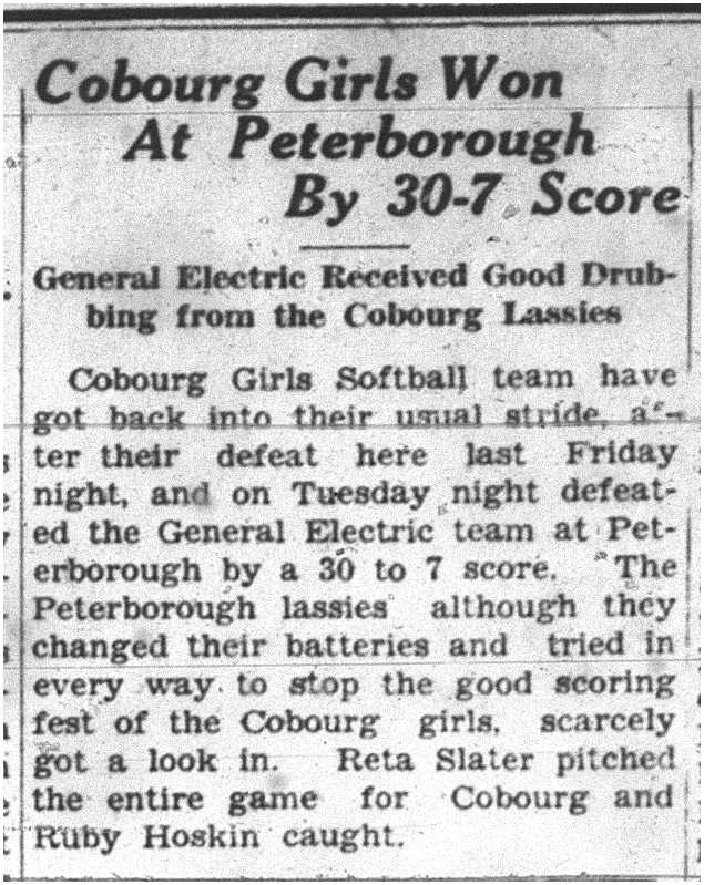 1937-06-03 Softball - Girls vs Peterborough