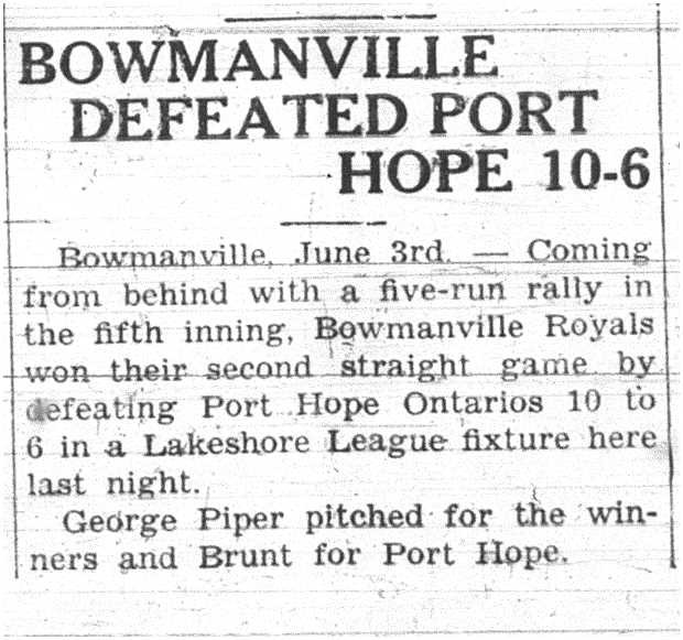 1937-06-10 Baseball - Lakeshore League-PH vs Bowmanville