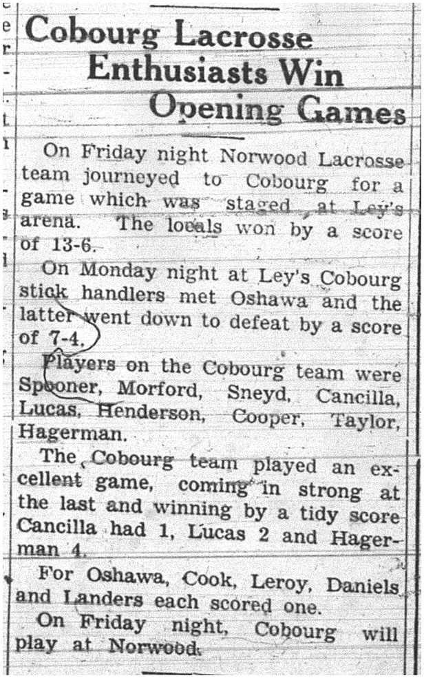 1937-06-10 Lacrosse -Norwood vs Cobourg