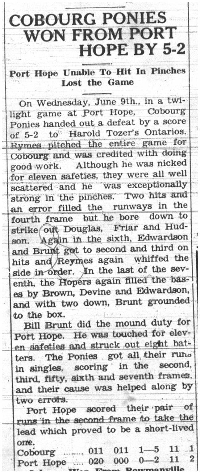 1937-06-17 Baseball - Cobourg ponies vs PH