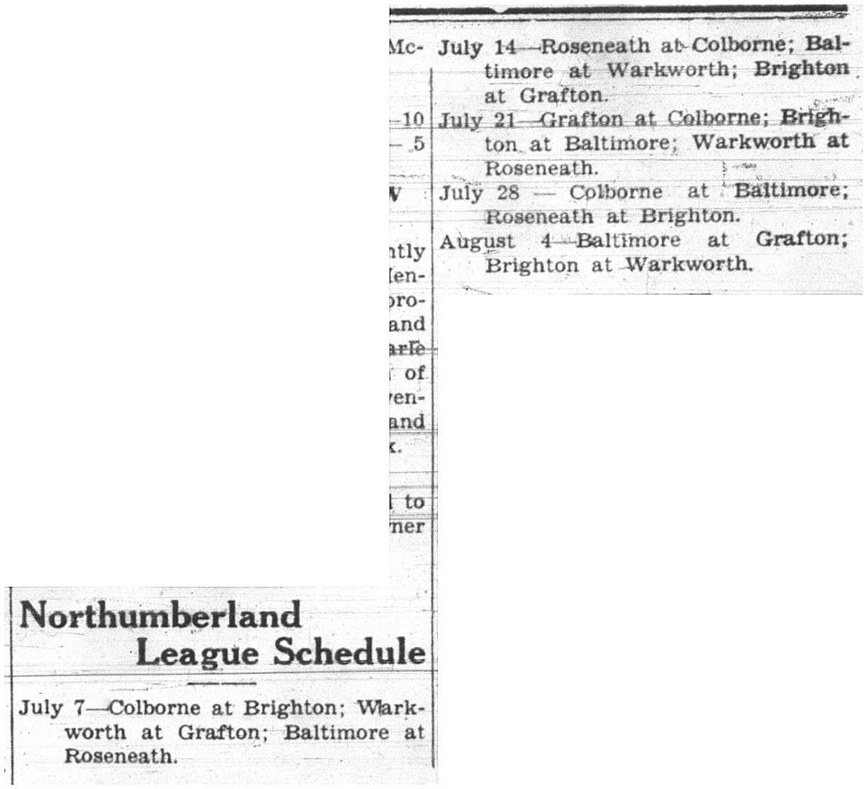 1937-07-01 Baseball - Northumberland League Schedule