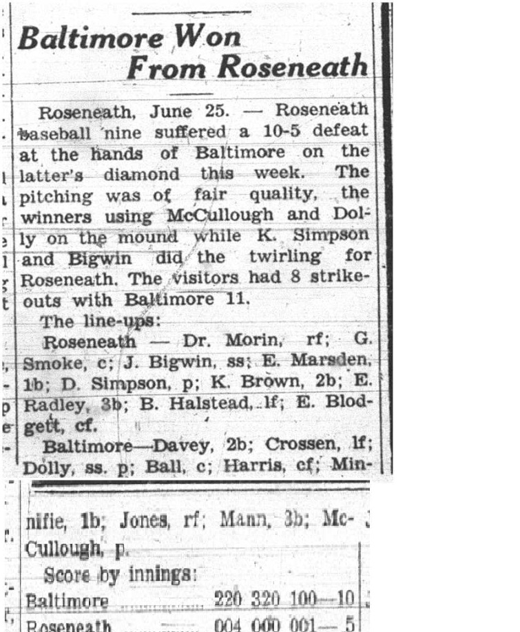 1937-07-01 Baseball - Roseneath vs Baltimore